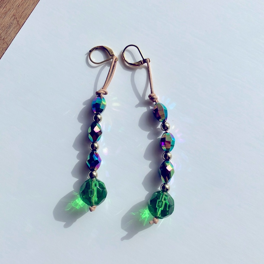 Vibrant Green Dangle Earrings with Beads